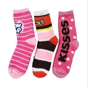 Colorful Foody Junk Food 3 Pairs Fuzzy Winter Crew Socks NWT